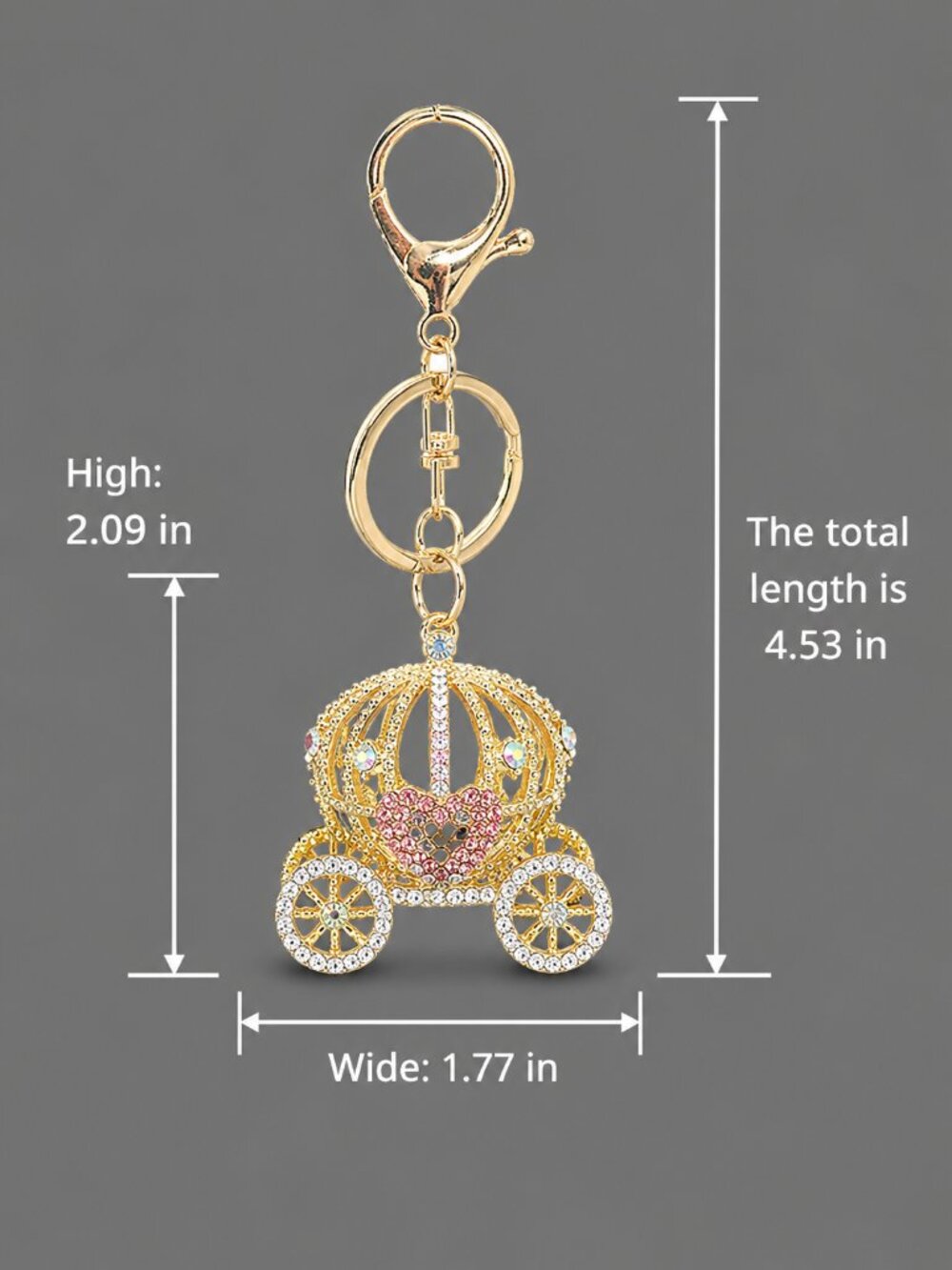 Princess Fairytale Carriage Pink Crystal Keychain Bag Charm - Picture 7 of 7